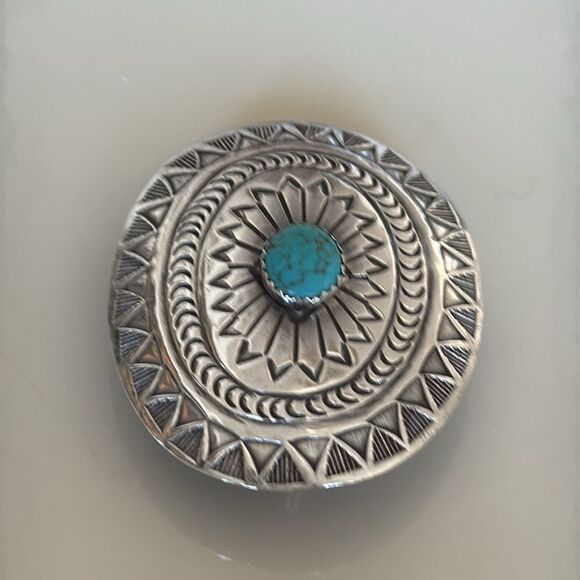 Silver and Turquoise Belt Buckle - Picture 3 of 5
